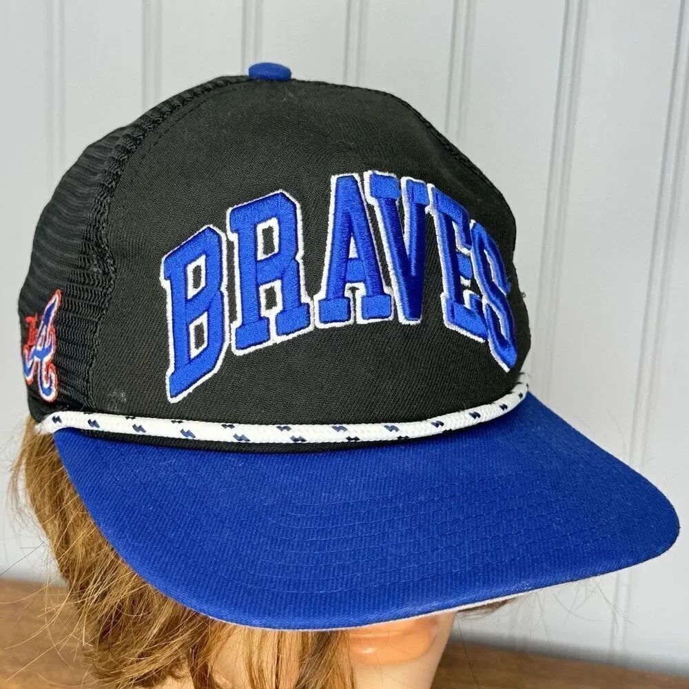 HTF ATLANTA BRAVES New Era Trucker SnapBack Rope Mesh RARE Color Royal Blue